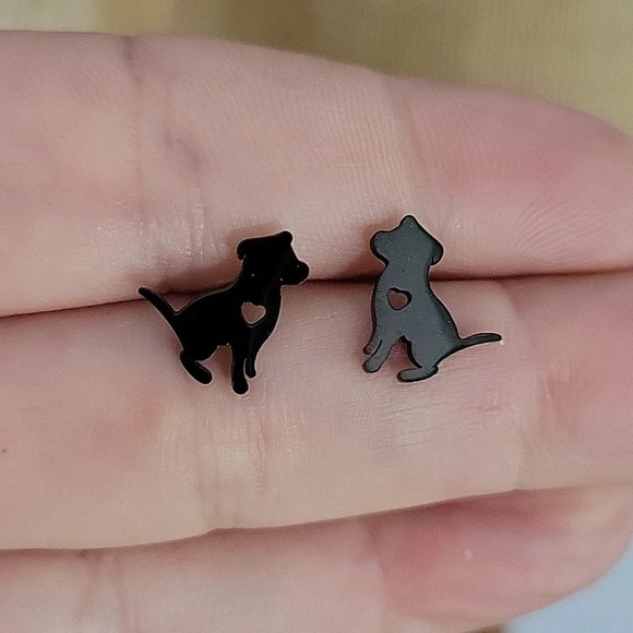 Dog Silhouette Stud Earrings - Picture 3 of 5